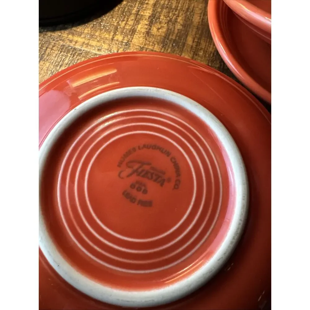 Fiestaware Homer Laughlin 6”cup Saucers Tangerine Orange Set of 4 Lead Free